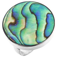 925 Silver Round Colorful Paua Abalone Shell Sterling Adj Sz 8 Ring, 1"