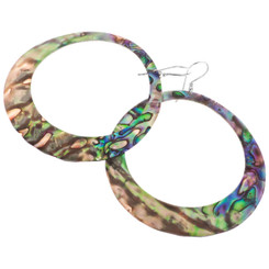 925 Silver 60mm Paua Abalone Shell Hoop Hoops Sterling Earrings, 2 3/8"