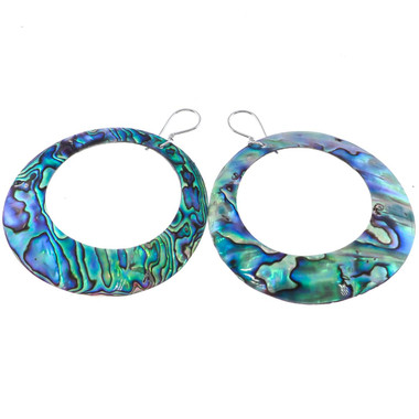 925 Silver 60mm Paua Abalone Shell Hoop Hoops Sterling Earrings, 2 3/8"