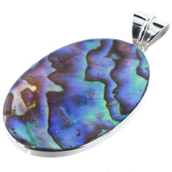 925 Silver Oval Paua Abalone Shell Sterling Pendant, 2"