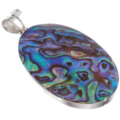 925 Silver Oval Paua Abalone Shell Sterling Pendant, 2"