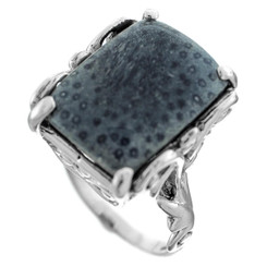925 Silver Rare Genuine Blue Coral Sterling Sz 7 Ring