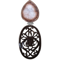 925 Silver Artisan Druzy Drusy Goddess Coconut Shell Sterling Pendant, 3 1/8"