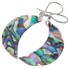 925 Silver Crescent Moon Paua Abalone Shell Earrings, 1 3/16"