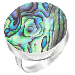 925 Silver Colorful Paua Abalone Shell Sterling Adj Sz 9 Ring, 1"