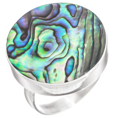 925 Silver Colorful Paua Abalone Shell Sterling Adj Sz 9 Ring, 1"