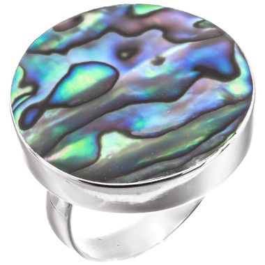 925 Silver Colorful Paua Abalone Shell Sterling Adj Sz 9 Ring, 1"