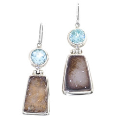 925 Silver Druzy Drusy Big Blue Topaz Earrings, 1 3/16"