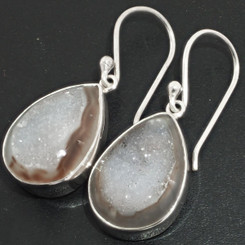 925 Silver Natural Druzy Drusy Agate Sterling Earrings, 3/4"