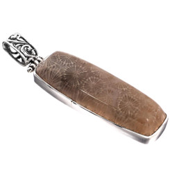 925 Silver Genuine Fossil Coral Sterling Pendant, 2 3/8"
