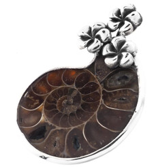 925 Silver Ammonite Fossil Fossil Flowers Sterling Pendant, 2 1/8"