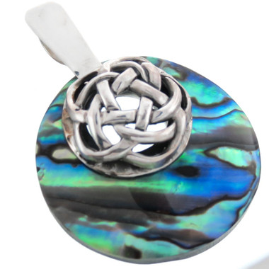 925 Silver Handcrafted Paua Abalone Shell Sterling Pendant, 1 11/16"