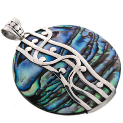 925 Silver Filigree New Zealand Paua Abalone Shell Sterling Pendant, 2 3/8"