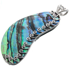 925 Silver Blue Green Paua Abalone Shell Sterling Pendant, 3"