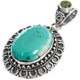 925 Silver Turquoise Peridot Gem Sterling Pendant, 1 3/16"