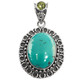 925 Silver Turquoise Peridot Gem Sterling Pendant, 1 3/16"