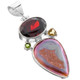 925 Silver Puple Peach Titanium Druzy Drusy 14ct Red Garnet Pendant, 2"