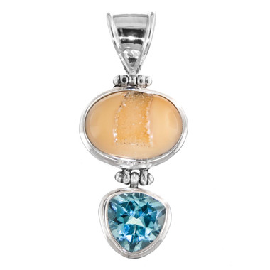 925 Silver Amazing Blue Topaz Druzy Drusy Sterling Pendant, 1 7/16"