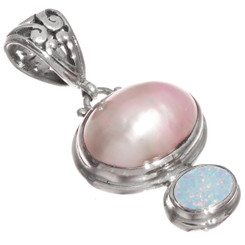 925 Silver Exquisite Oval Pink Mabe Australian Opal Gems Pendant, 1 3/16"