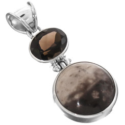 925 Silver Palm Fossil Smokey Quartz Pendant, 1 3/4"