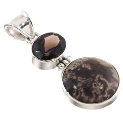 925 Silver Palm Fossil Smokey Quartz Pendant, 1 3/4"