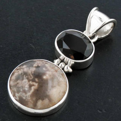 925 Silver Palm Fossil Smokey Quartz Pendant, 1 3/4"
