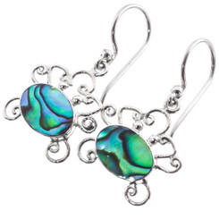 925 Silver Adorable Crab Filigree Paua Abalone Shell Sterling Earrings, 1"