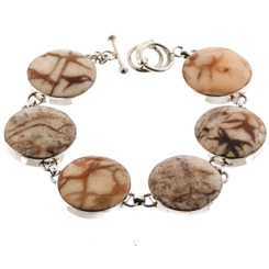 925 Silver Round Natural Sponge Coral Sterling Bracelet, 7"-8"