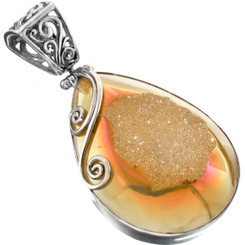 925 Silver Us-made Gold Titanium Druzy Drusy Sterling Pendant, 2"