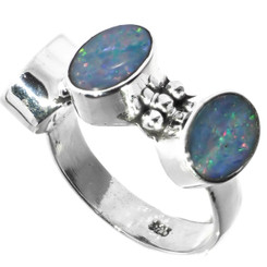 Triple Natural Australian Opal 925 Sterling Silver Ring, Sz 6