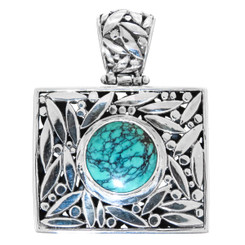 925 Silver Detailed Turquoise Sterling Pendant, 1 3/4"