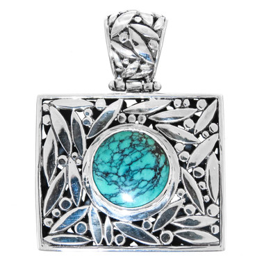 925 Silver Detailed Turquoise Sterling Pendant, 1 3/4"