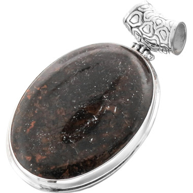 925 Silver Genuine Dinosaur Bone Fossil Sterling Pendant, 2 3/16"
