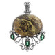 925 Silver Bold 4ct Green Quartz Turquoise Filigree Sterling Pendant, 2 11/16"