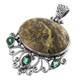 925 Silver Bold 4ct Green Quartz Turquoise Filigree Sterling Pendant, 2 11/16"