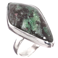 925 Silver Sparkling Russian Fuchsite Sterling Adj Sz 7 Ring, 1 1/4"