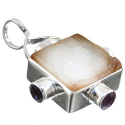 925 Silver Agate Druzy Drusy Amethyst Sterling Pendant, 1 13/16"