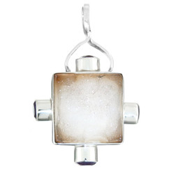 925 Silver Agate Druzy Drusy Amethyst Sterling Pendant, 1 13/16"