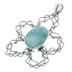 925 Silver Blue Agate Druzy Drusy Sterling Pendant, 2 1/4"