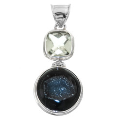 925 Silver Druzy Drusy Green Amethyst Sterling Pendant, 1 3/4"