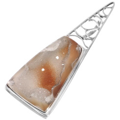 925 Silver Natural Sparkling Agate Druzy Drusy Sterling Pendant, 2 3/16"