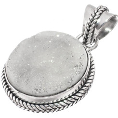 925 Silver Round Sparkling Agate Druzy Drusy Sterling Pendant, 1 3/16"