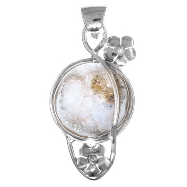 925 Silver Agate Druzy Drusy Sterling Pendant, 1 3/4"