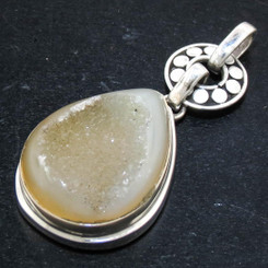 925 Silver Agate Druzy Drusy Sterling Pendant, 1 3/8"
