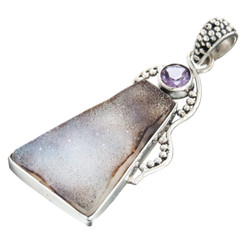 925 Silver Sale Agate Druzy Drusy Amethyst Sterling Pendant, ! 2 1/16"