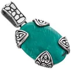 925 Silver Turquoise Scrollwork Post Setting Sterling Pendant, 1 3/4"