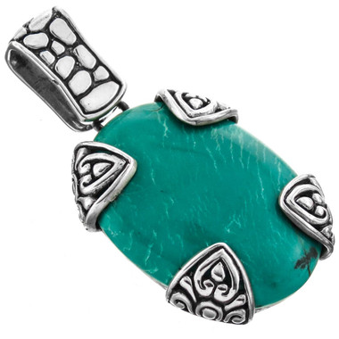 925 Silver Turquoise Scrollwork Post Setting Sterling Pendant, 1 3/4"