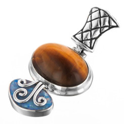 925 Silver Tiger Eye Natural Australian Opal Sterling Pendant, 1 3/8"