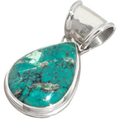 925 Silver Teardrop Natural Turquoise Sterling Pendant, 1 5/8"