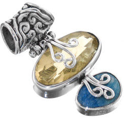 925 Silver Lemon Quartz Natural Opal Sterling Pendant, 1 1/8"